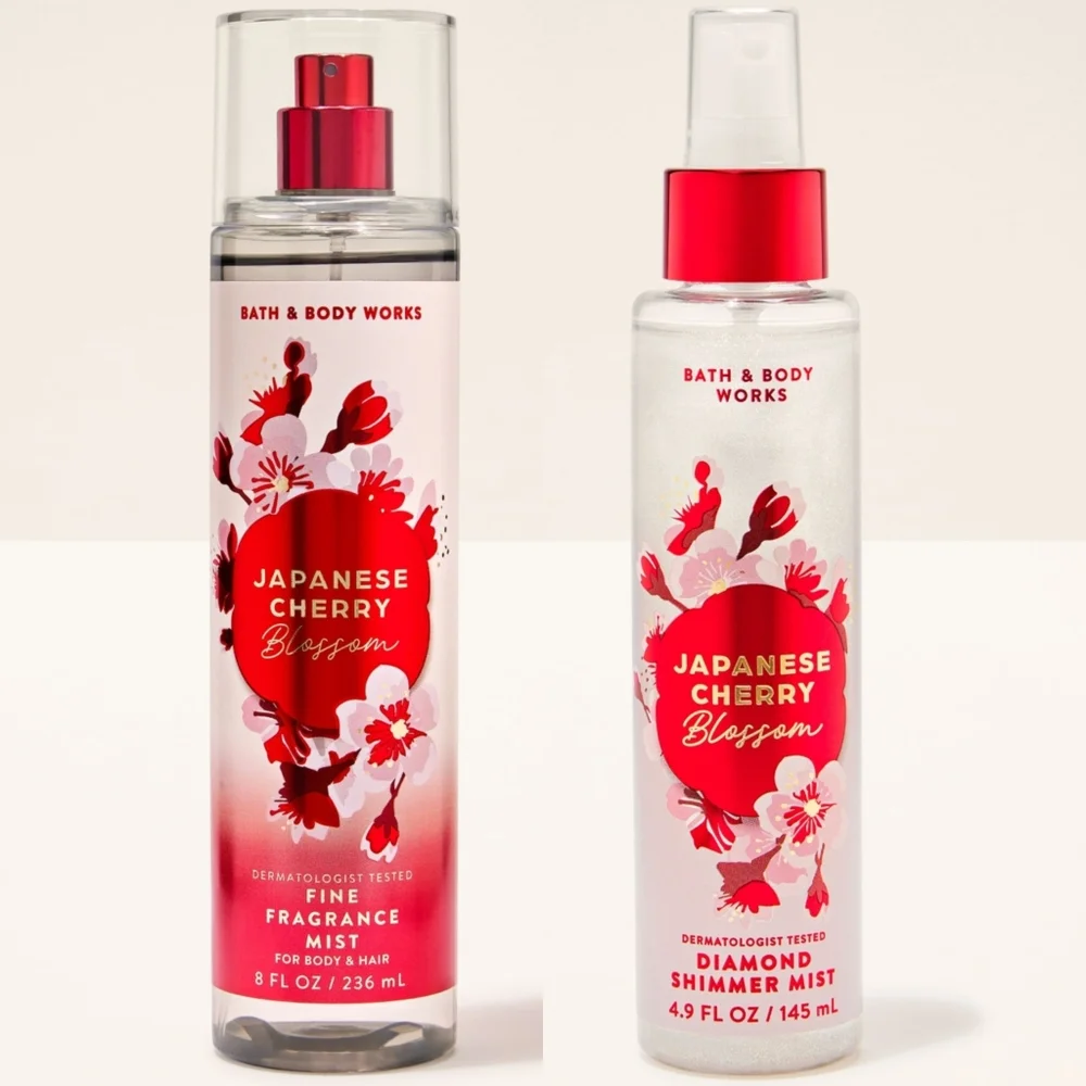 Bath & Body Works Japanese Cherry Blossom Fragrance Mist & Shimmer Mist Set NEW